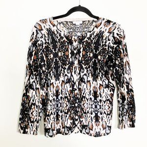 Garnet Hill 100% merino wool cardigan animal print size large